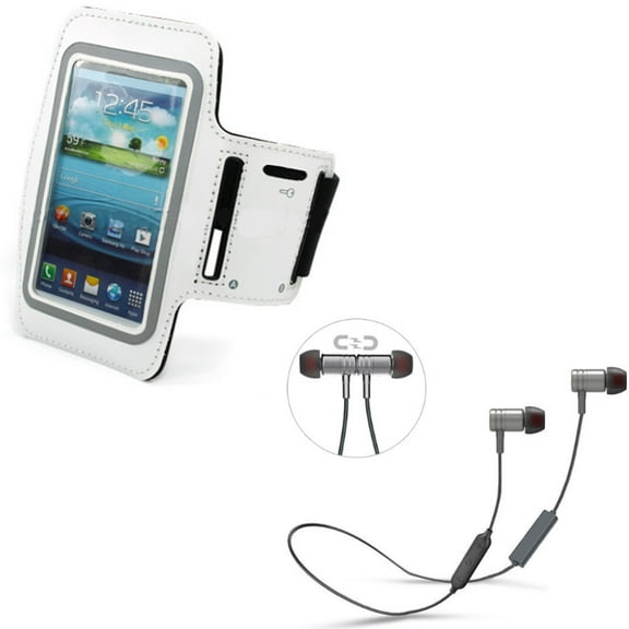 Gym Workout Sports Running Armband w Earphones Sports Wireless Headset M1Q for Kyocera Brigadier, DuraForce - LG Logos, K3, Escape 2 - Samsung Galaxy S4 S3 Express 3 Avant Amp 2 Alpha