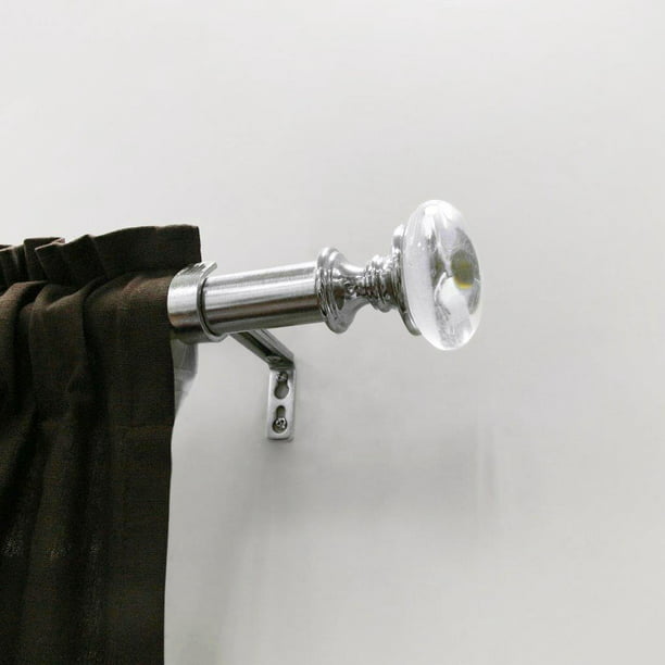 Brushed Nickel Crystal Knob Finial, Curtain Rods With Crystal Ends