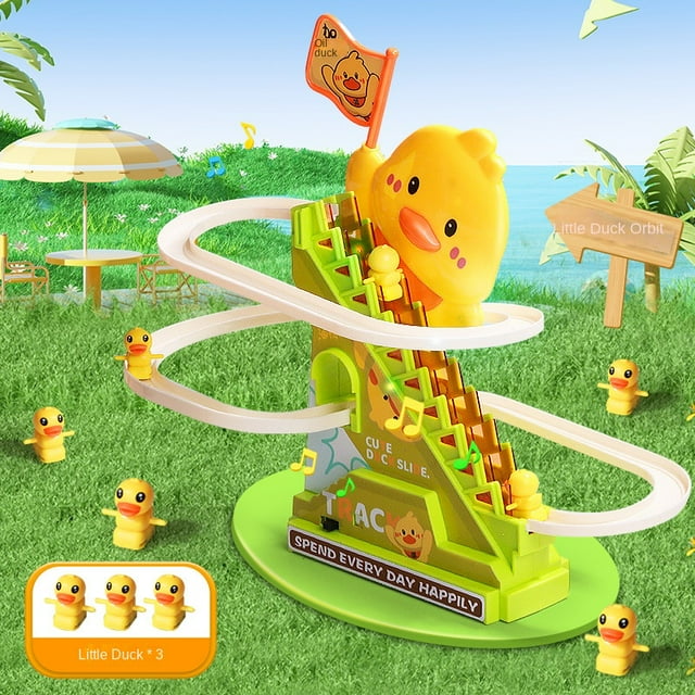 Patos trepadores para escaleras, luces intermitentes y música, montaña rusa, juguete interactivo para escaleras mecánicas, juguetes interactivos para padres e hijos