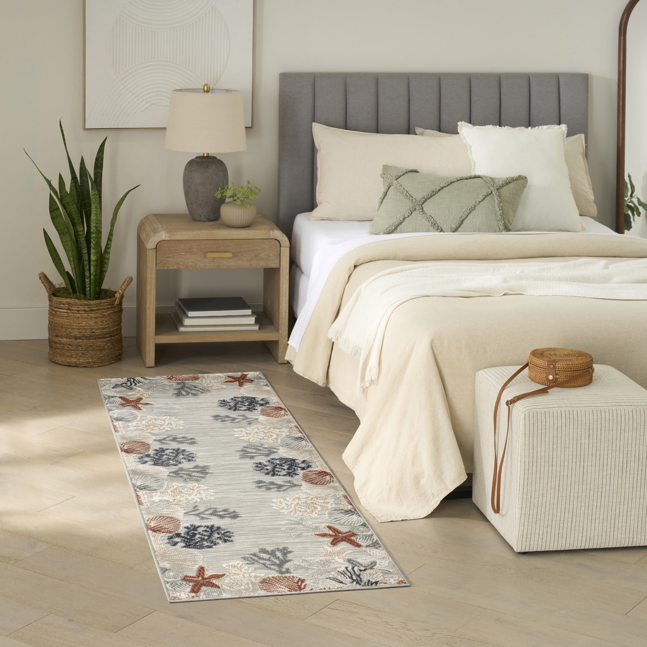 Nourison Suncoast 2' x 6' Grey Multicolor Coastal, Nautical & Beach Rug