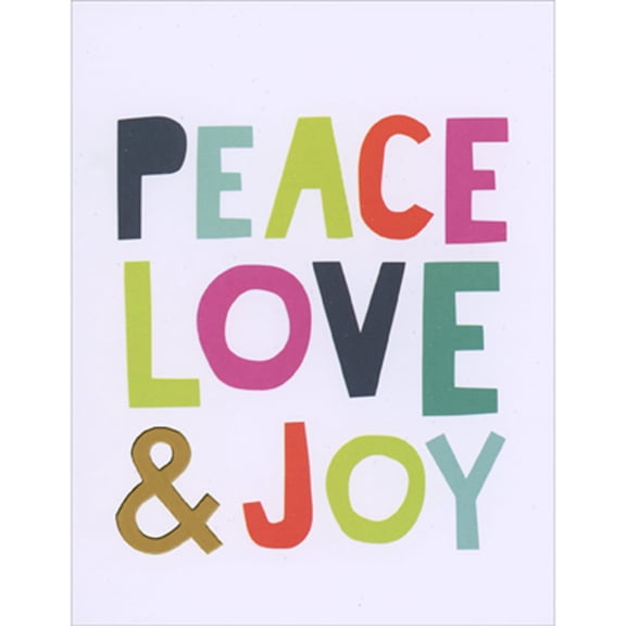 Madison Park Greetings Colorful Peace, Love and Joy Letters on White Box of 10 Christmas Cards