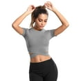 thumbnail image 2 of DREAM SLIM Short Sleeve Crop Tops for Women Tummy Cross Fitted Yoga Running Shirts Gym Workout Cropped Tank Tops, 2 of 6