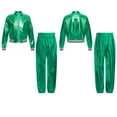 thumbnail image 6 of TSSOE Kids Boys Girls Hip Hop Jazz Dance Outfit Shiny Metallic Long Sleeve Bomber Jacket and Cargo Green 12, 6 of 7