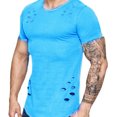 thumbnail image 4 of Camisetas de cuello redondo sueltas de color sólido rasgadas para hombre Camiseta de manga corta curvada ahuecada informal para hombre tholdsy FS7578-33, 4 of 5