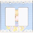 thumbnail image 2 of Metal Light Switch Wall Plate Outlet Cover (Pop Star Blue Anime Stripe Flower Border Pattern - Double Rocker), 2 of 2
