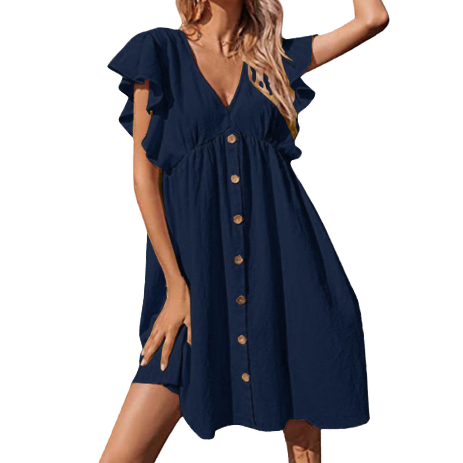 Women's Solid Color Dress High Waist Tunic Fit High Low V Neck Casual Slim  Dresses Spring And Summer Outfits Flowy Party Long Dresses 