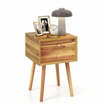 Costway Wooden Nightstand Mid-Century End Side Table Bedroom W/2 Storage Drawers Natural