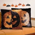 thumbnail image 4 of Halloween decoración Almohada decorativa de lentejuelas para Halloween, reversible, de 16 x 16 pulgadas, con purpurina brillante, cuadrada, para fiesta, 4 of 8