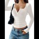 thumbnail image 3 of Camisetas Henley de Larga para Mujer, de y Otoño, con Botones, Encaje, Punto Acanalado, Corte Entallado, Blusas Informales L, 3 of 7
