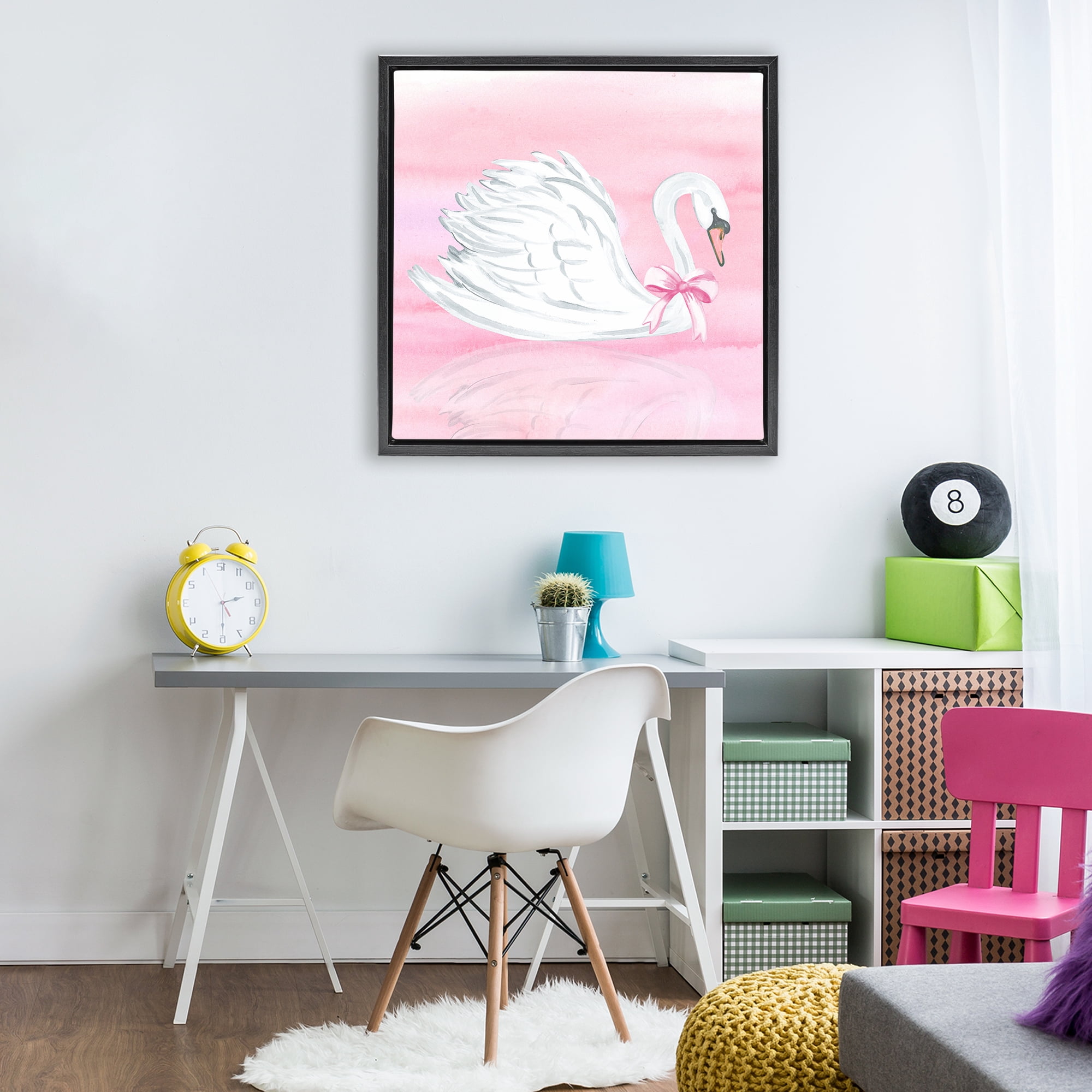 Stupell Industries Pink Bow Swan Black Framed Floater Canvas Wall Art, design by Corinne Haig