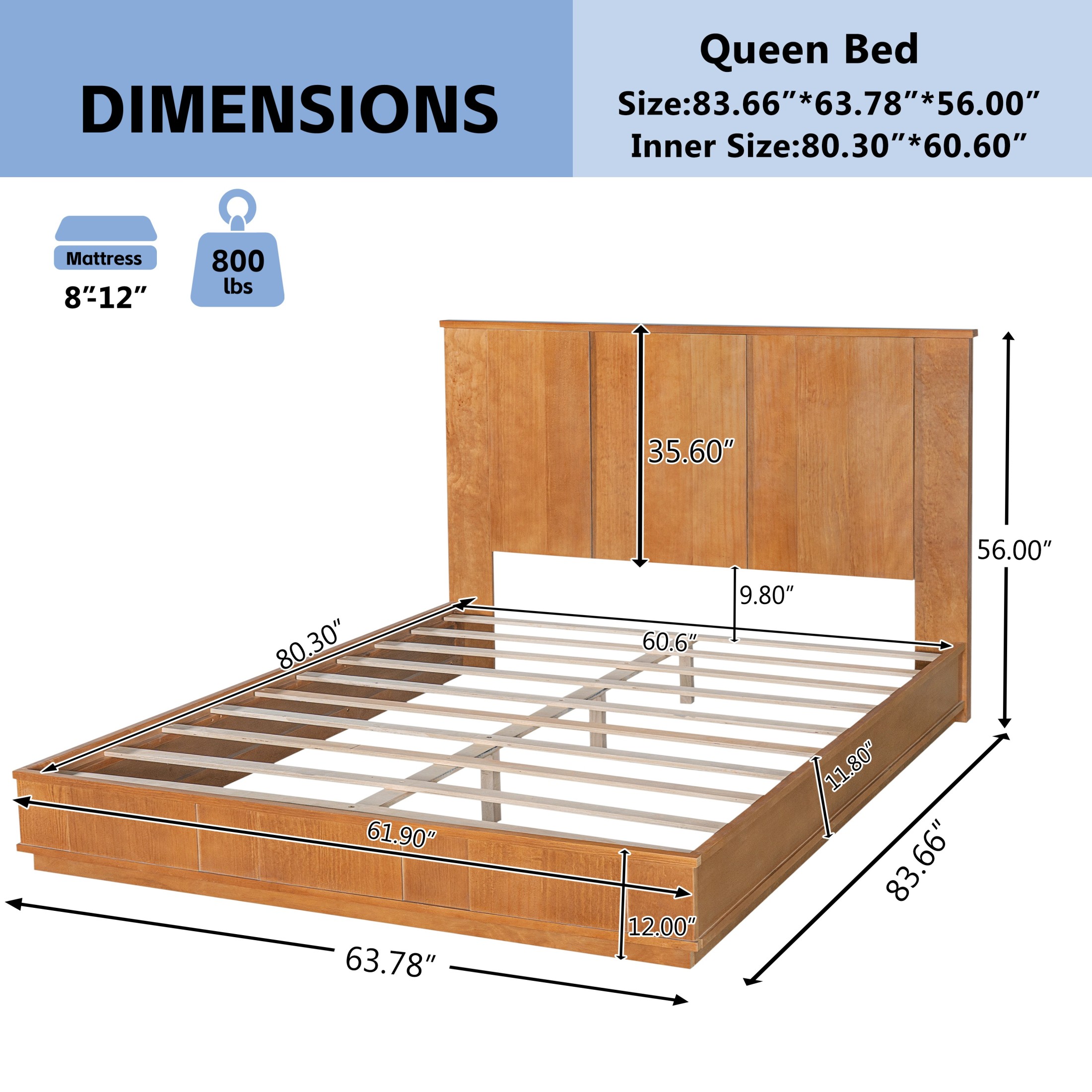 Christopher Knight Home Retro Queen Size Wood Platform Bed with 56" High Panel Headboard, Natural