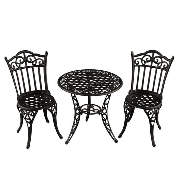 Oakland Living 1766-ORNATE-BISTRO-SB Ornate Traditional Outdoor Patio Garden Aluminium Bistro Set, Sand Black - 3 Piece