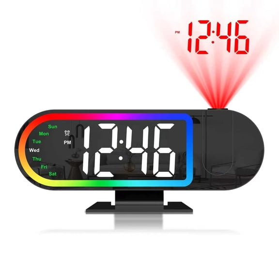Projection Alarm Clock, AMIR Digital Alarm Clock 8.5" Large Display 180° Rotatable Projector 17 RGB Night Light 3-Level Brightness Snooze Tempreture, Alarm Clock for Bedroom Kids Elderly