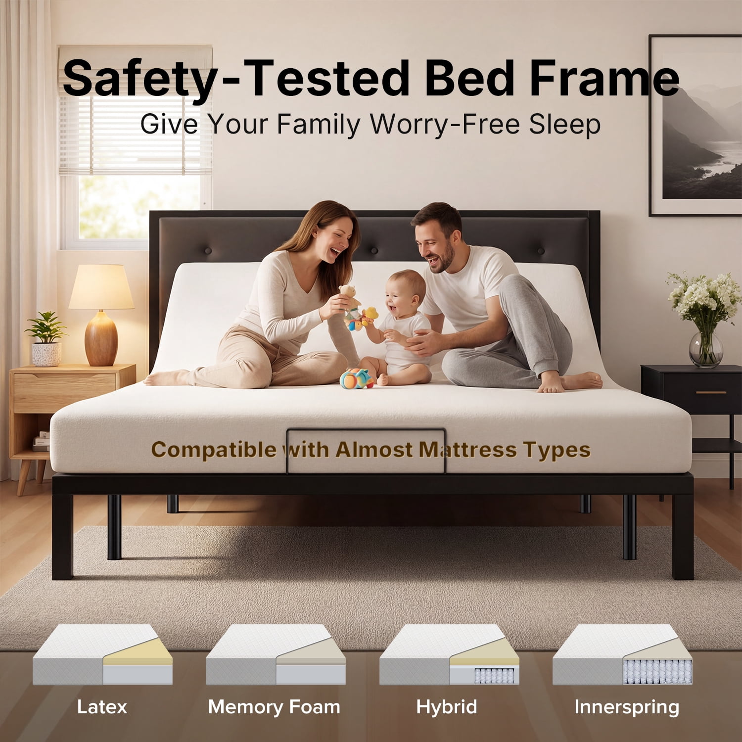Queen Size Adjustable Bed Frame with Wireless Remote, Zero Gravity & Head & Foot Incline, Heavy-Duty Steel Frame, Whisper-Quiet Motor, Easy Installation