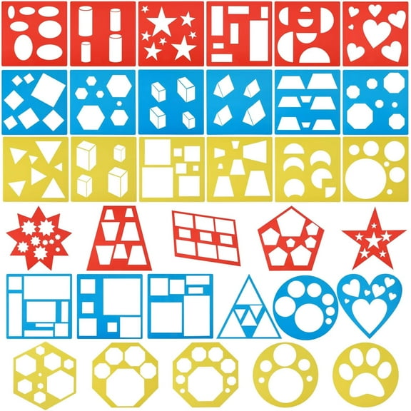 34 Pieces Colorful Simple Geometric Painting Stencils Set for Adult Art Shape Tracing Paint Templates Geometric Drawing Stencils for DIY Craft