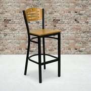 Flash Furniture HERCULES Series Black Slat Back Metal Restaurant Barstool - Natural Wood Back & Seat