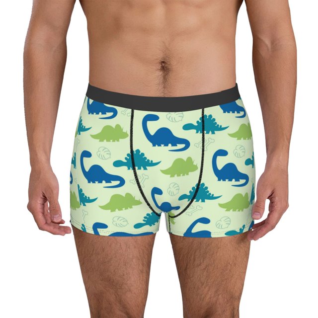 Fotbe Cute Dinosaur Blue Green Calzoncillos Tipo Boxer con Bolsa de Soporte Total para Hombre, X-Temp Fresco, Transpirable y de Secado Rápido-Small