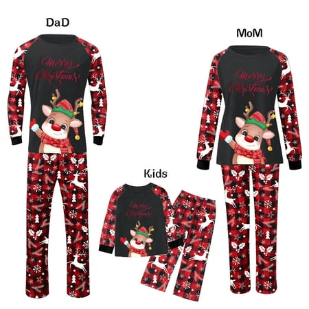 

Matching Family Pajamas Sets Christmas PJ s with Letter and Print Top and Plaid Pants Jammies Sleepwear