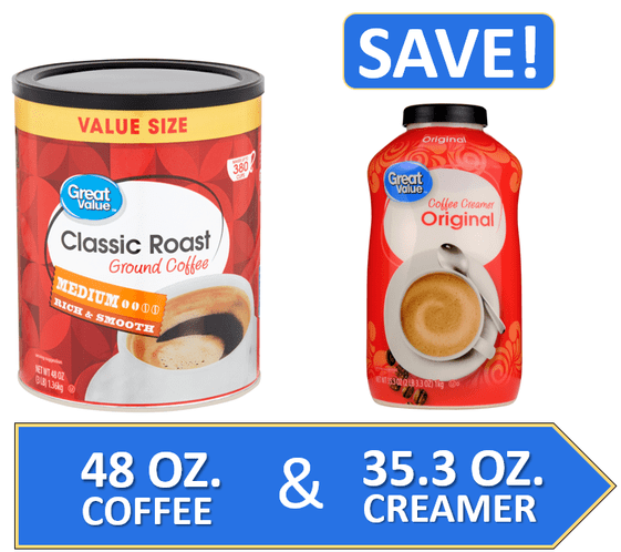 Great Value Ground Coffee 48 oz & Great Value Coffee Creamer 35.3 oz Bundle