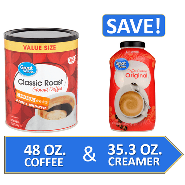 Great Value Ground Coffee 48 oz & Great Value Coffee Creamer 35.3 oz