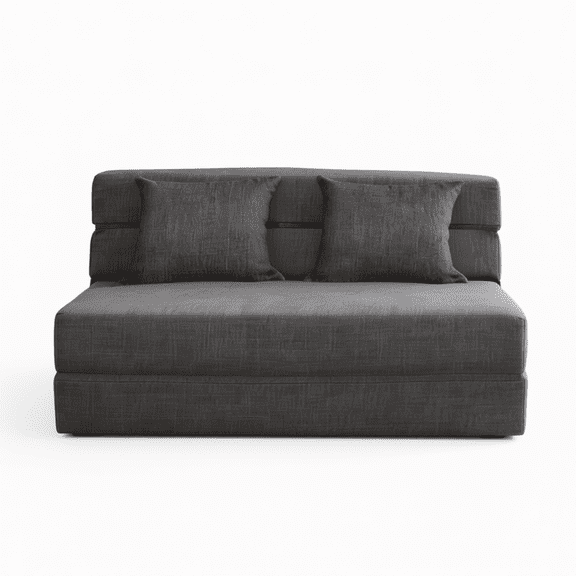 BOVZA Queen Size Folding Sofa Couch with Memory Foam, 2 Pillows, Convertible Sleeper Chair, Triple Futon for Guests, Washable Cover, Dark Gray