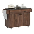thumbnail image 4 of Glavbiku Kitchen Island with Trash Can Storage Cabinet,Kitchen Cart with Drop Leaf,Spice Rack,Walnut, 4 of 15