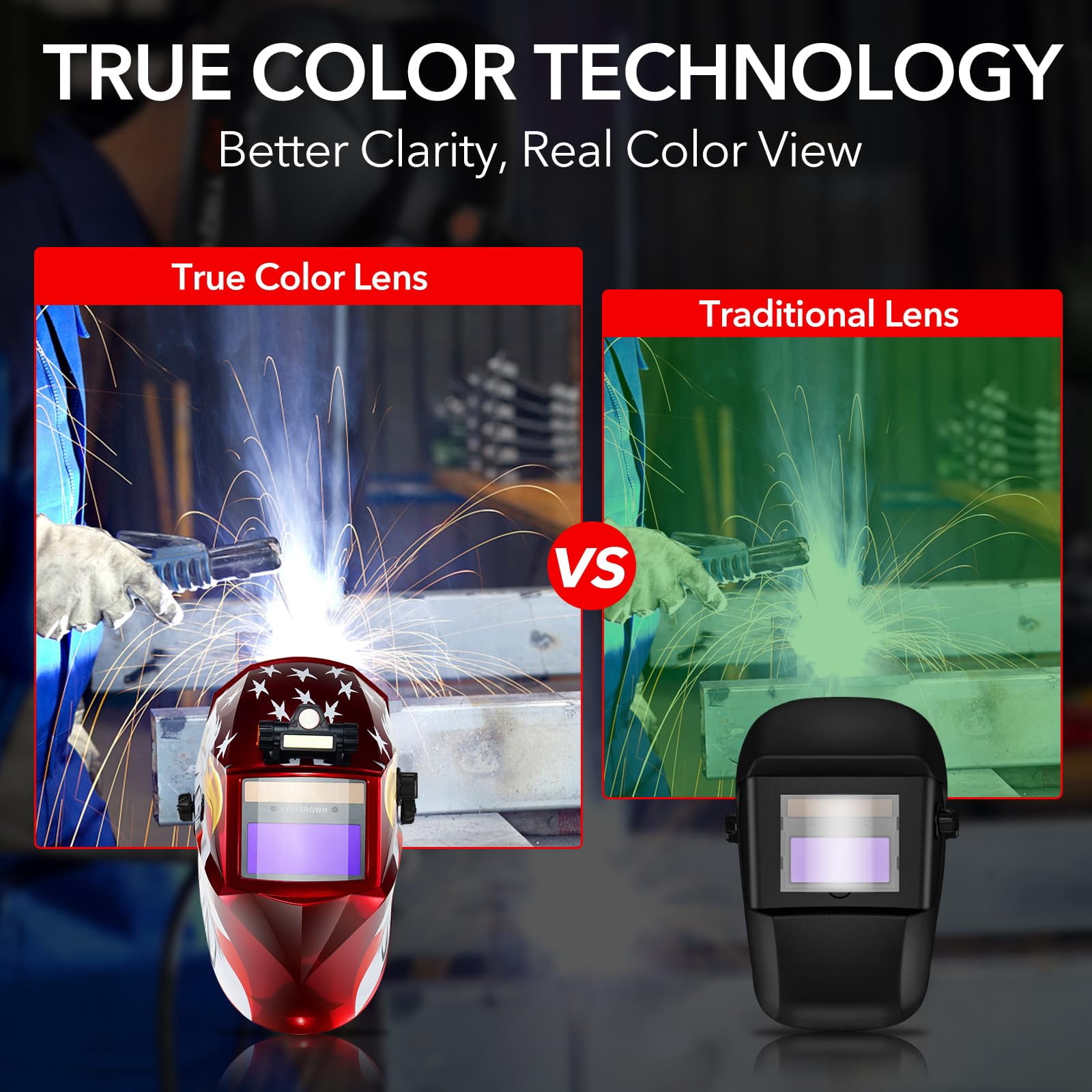 TRQWH Welding Hood Auto Darkening Welding Helmet with Light True Color 1/1/1/2 Top Optical Clarity Wide Shade 9-13 Welding Mask with Grinding Weld Helmet (KTS-JD14)