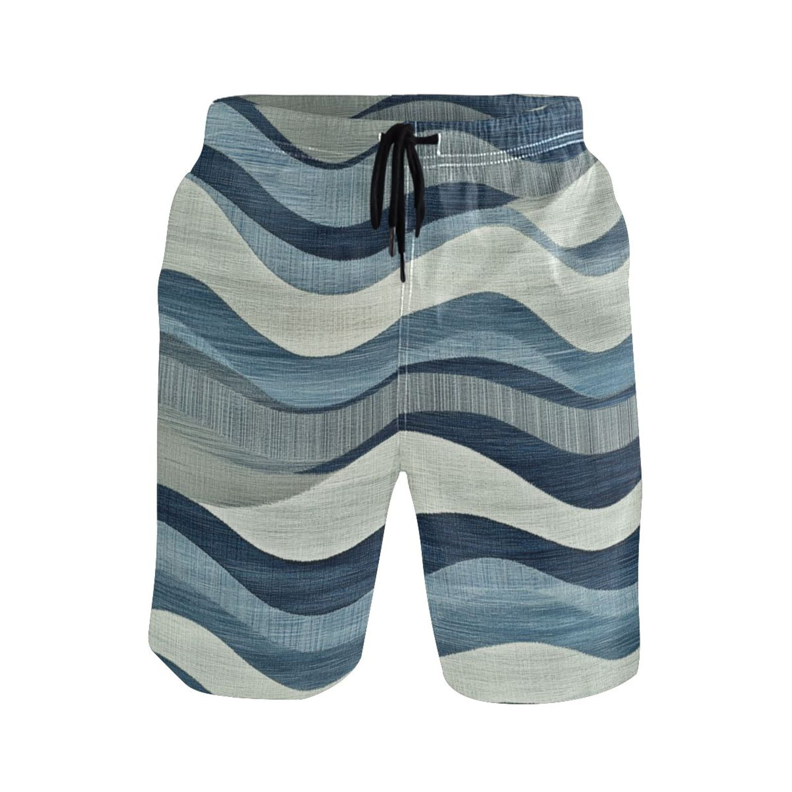 IAUYY Men s Quick-Dry Beach Shorts with All-Over Print - Lightweight Swim Trunks for Summer (S-XXL) Machine Washable Wavy