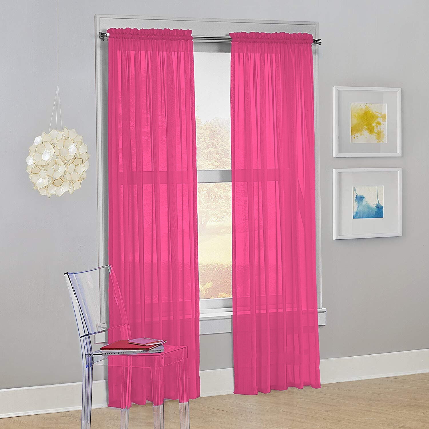 Set of 2 Sheer Voile Transparent Window Treatment Curtain Panel Drapes