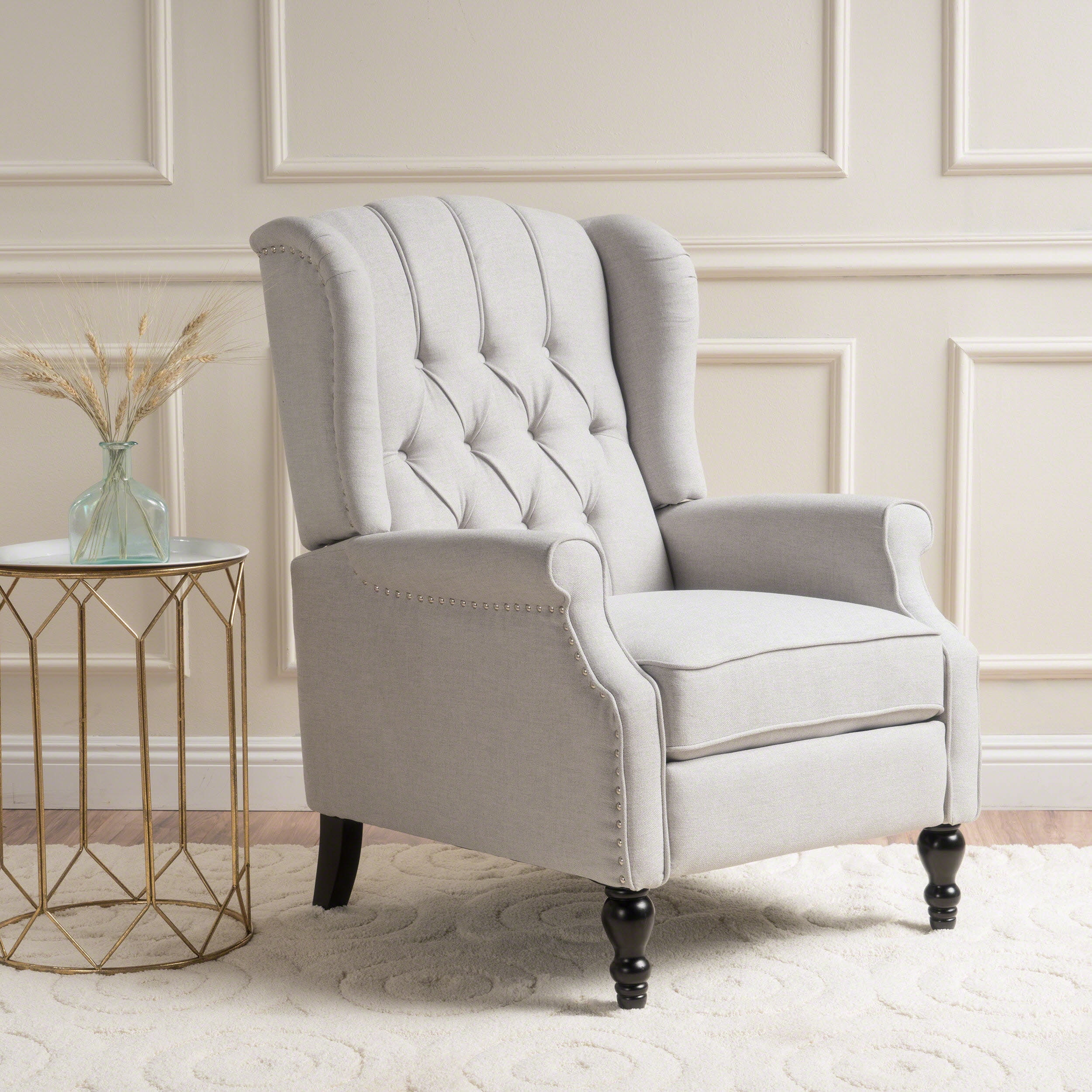 GDF Studio Elizabeth Contemporary Tufted Wingback Pushback Recliner, Light Beige and Dark Brown