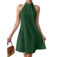 thumbnail image 2 of Women'S Pearl Beaded Halter Twist Sleeveless Pleats Dress A Line Short Dress Green M, 2 of 8