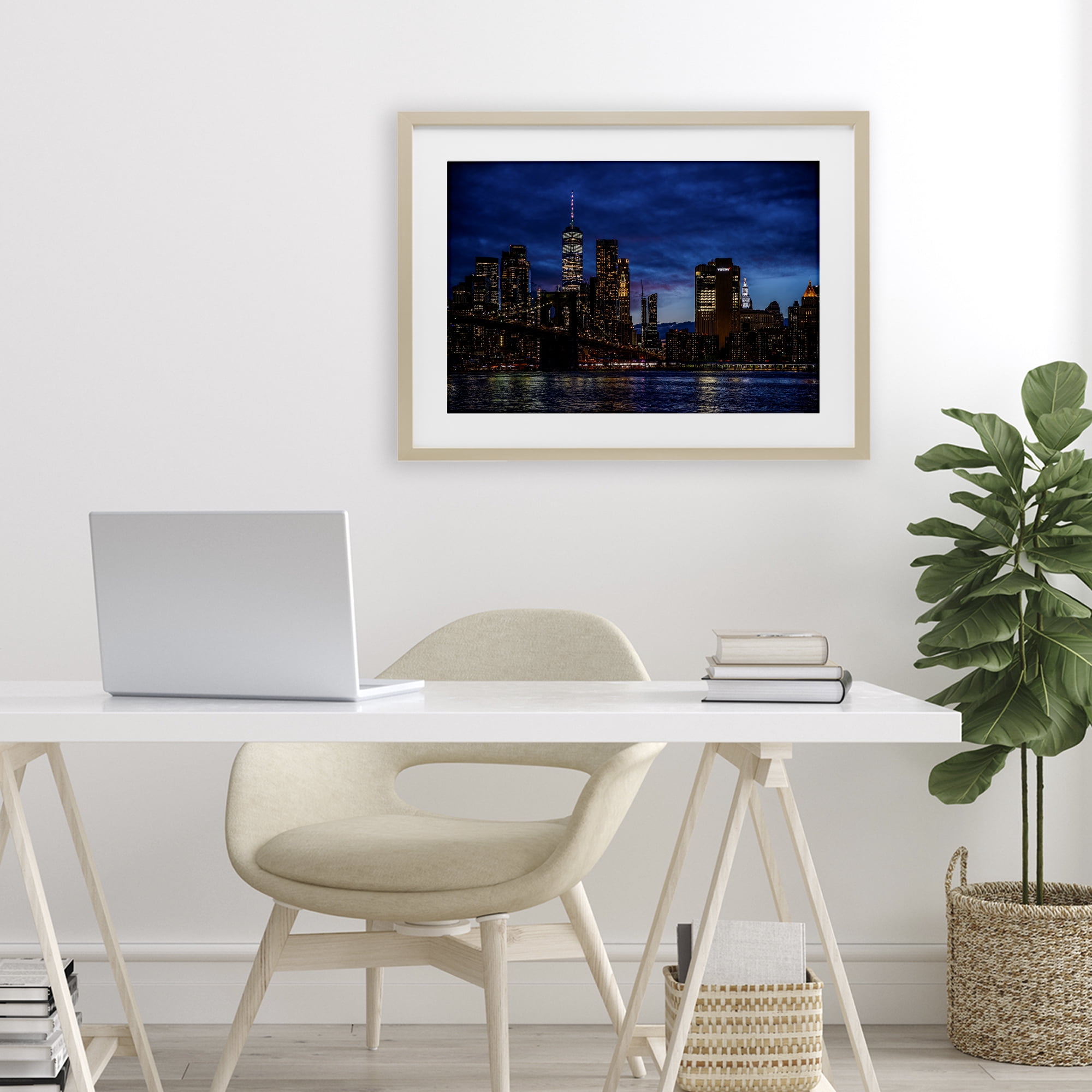 Stupell Industries Brooklyn Bridge at Night Birch Framed Print Under Glass, design by Tim West