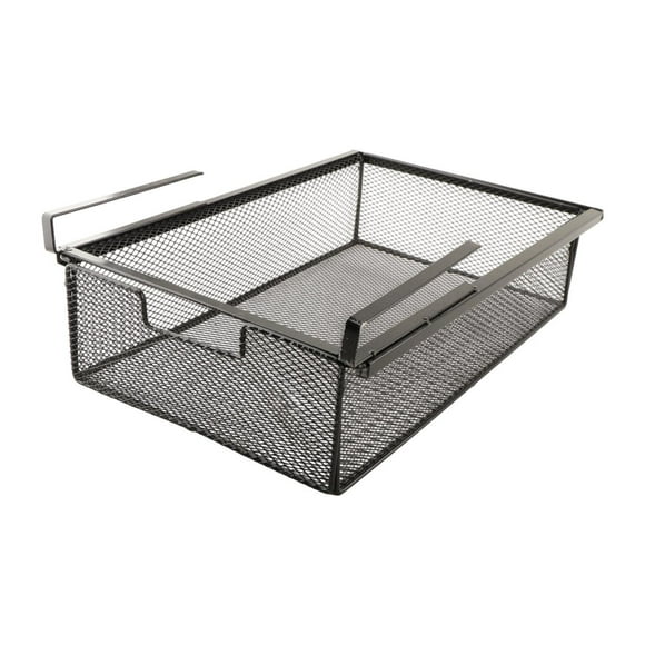 Organizador de escritorio con cesta de alambre deslizable y abrazadera para colgar en el escritorio, organizador de escritorio para oficina y cocina. Negro
