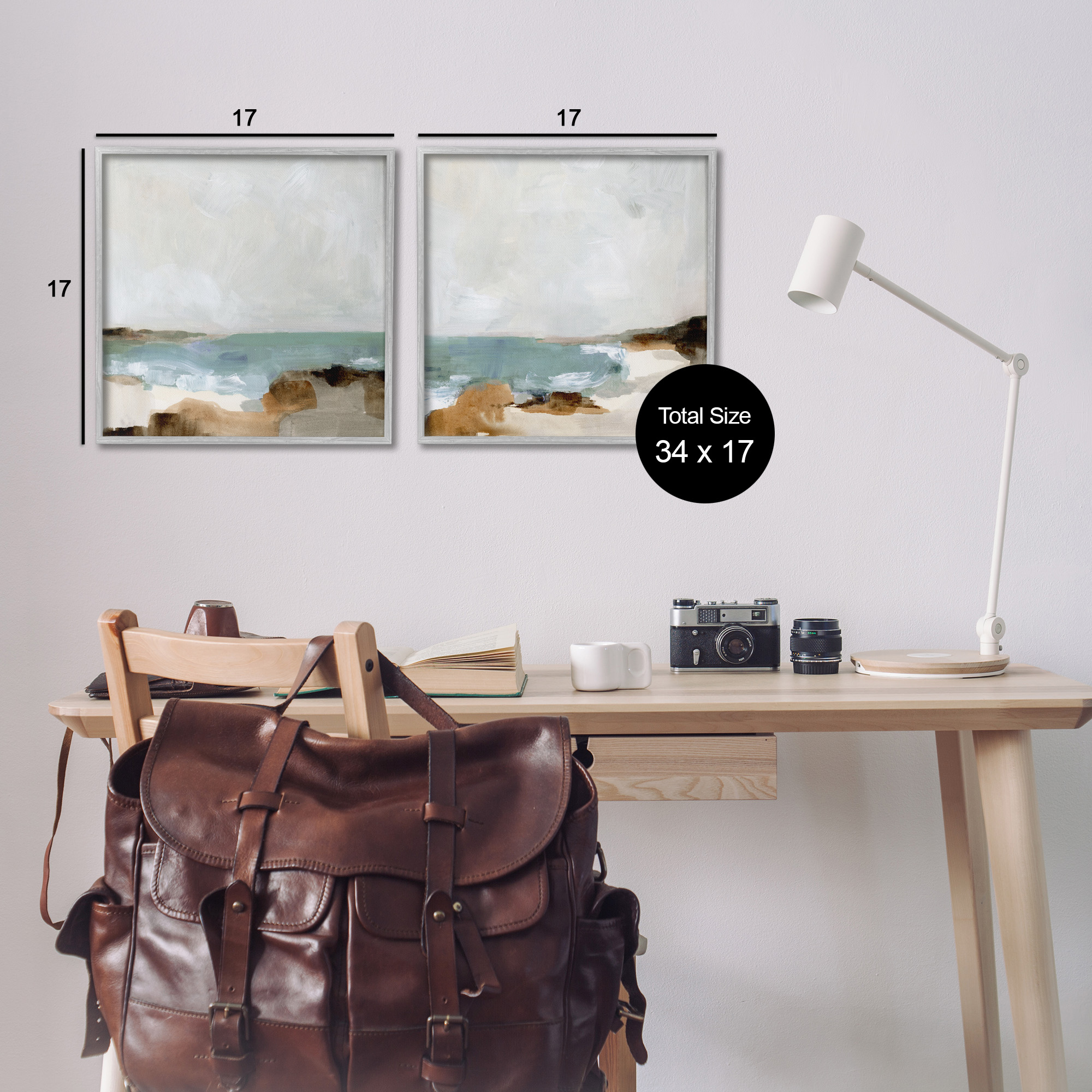 Stupell Industries Abstract Beach Cove Landscape Cliffs Nature Painting Gray Framed Art Print Wall Art, 17 x 17, Set of 2