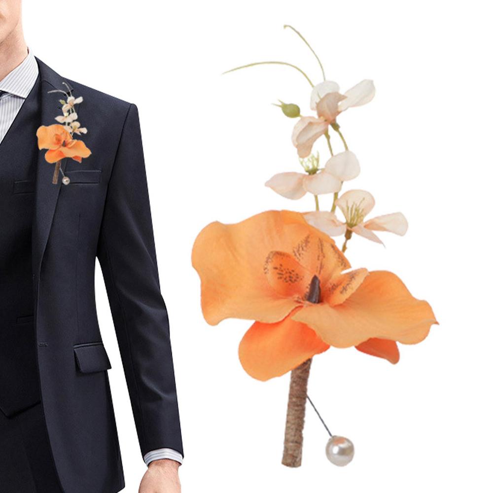Laideyi Wedding Boutonniere Phalaenopsis Corsage Flower Groom and Best Man Artificial Flower