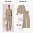 thumbnail image 4 of SUNBS Two Piece Outfits Women Fall Sweatsuits Henley Neck Tops Lounge Sets Wide Leg Pants Vocation Travel Outfits, 4 of 8