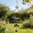 thumbnail image 5 of Vintage Brown Wrought Iron Bird Feeder, Hanging Tray Feeder with Bell & Leaves, Weatherproof Garden Ornament, 5 of 6
