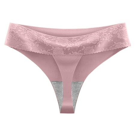 

Panties For Women Mid Low Waist Sexy Lace Thong Ice Silk Comfortable Cotton Crotch Briefs Seamless Underwear For Women