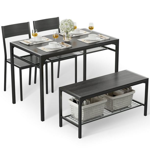Aiho 4 Piece Kitchen Table with 2 Chairs and Bench for Dining Room