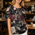 thumbnail image 6 of JULMCOMO Cotton Linen T Shirts for Women Floral Print Short Sleeve Casual Henley Shirts Baggy Comfy Summer Tops with Chest Pocket Black 3XL, 6 of 9