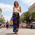 thumbnail image 6 of 250th Anniversary Womens Pajama Patriotic USA Flag Print Elastic High Waist Trousers Slit Baggy Wide Leg Relaxed Fit Breathable Lounge Pants, #01 Black, XL, 6 of 6