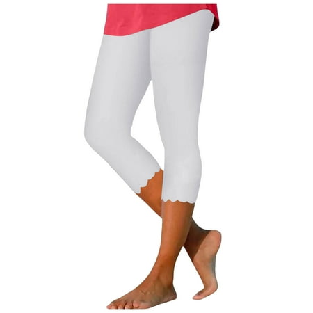 Women Solid Color Cropped Briefs for Women Cotton Pants Yoga High Waist Barely There Underwear for Women Plus Size Leggings Summer Beach Pants Casual Workout Stretch LeggingsWhite (2PACK)