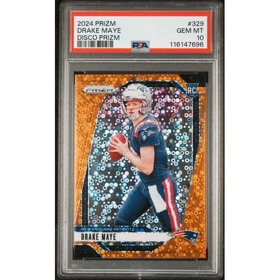 Graded 2024 Panini Prizm Drake Maye #329 Disco Prizm Rookie RC Football Card PSA 10 Gem Mint