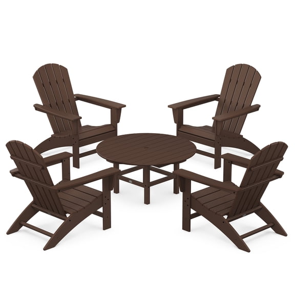 POLYWOOD Nautical 5-Piece Outdoor Adirondack Chair Conversation Set in Mahogany