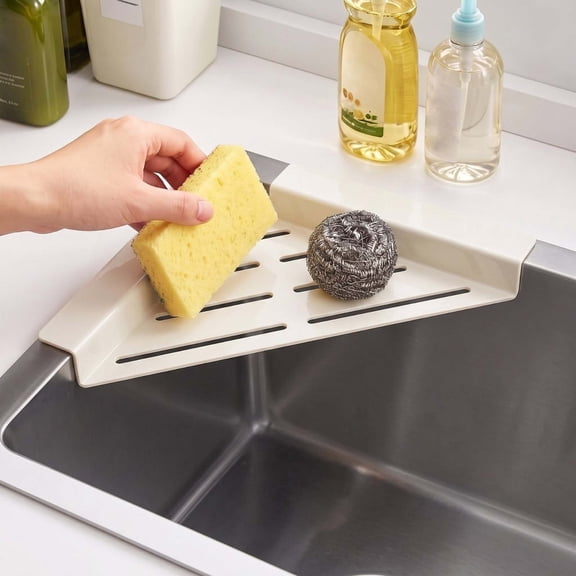 JHRGJIO Kitchen Sink Drain Rack, Kitchen Storage Organizer with Cloth Holder for Sponge Soap, Hanging Faucet Vegetable Dishwashing Basket for Countertop Cabinet Pantry