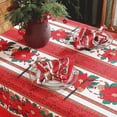 thumbnail image 4 of Christmas Tablecloth Square, Classical Red Table Cloth with Sled, Poinsettias and Bell Decorations, Heavy Weight & Spillproof Table Cover for Dining, Party Indoor and Outdoor 52×52 Inch, 4 of 6