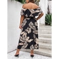thumbnail image 3 of Plus-size women's short-sleeved off-shoulder fitted waist slit printed dress, 3 of 6
