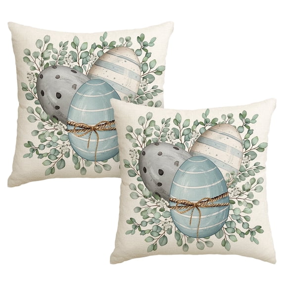 Sm:)e Eggs Eucalyptus Easter Throw Pillow Covers Set of 2, 18x18 Inch Outdoor Cushion Case for Sofa Couch