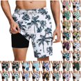thumbnail image 2 of AHTJRT Men's Swim Trunks Built-In Shorts 2 in 1 Lightweight Elastic Drawstring Waist Summer Shorts Knee Length Quick Dry Beach Shorts Fashion Hawaiian Floral Print Bottoms Blue#09 S, 2 of 7