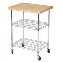 3 Tier Kitchen Island Cart with 26" Deep x 34" Wide Maple Butcher Block Top